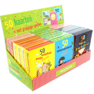 50 kaarten met goocheltrucks, vragen-voor-onderweg, experimenten, grappige spellen, raadsels